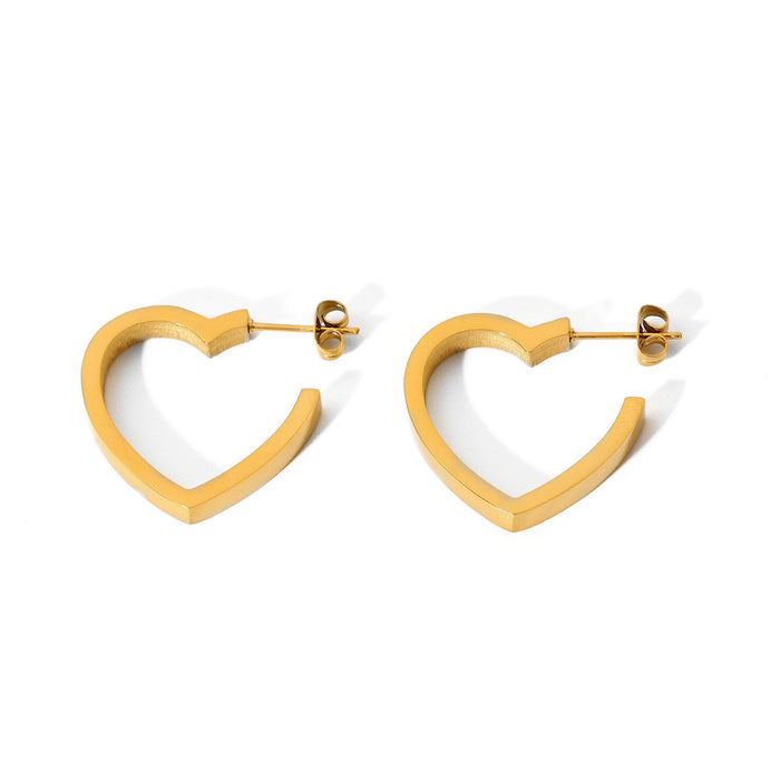 Trending 18K Gold Plated Heart Earrings - Flat Stainless Steel Heart Stud Earrings