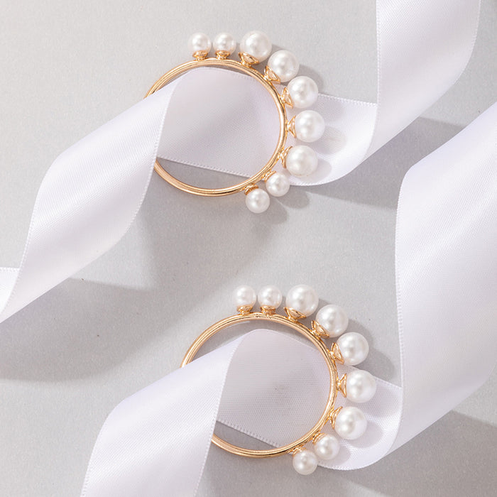 Irregular beads of large and small pearls alloy hoop earrings