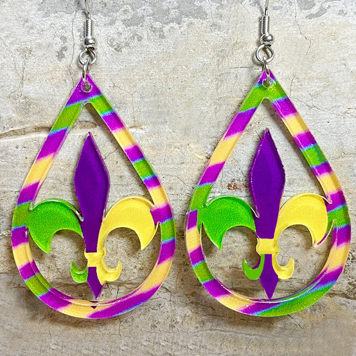 Pendientes de festival de colores de carnaval con diseño de lágrima de máscara exagerada brillante