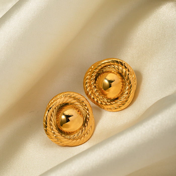 New 18K Gold Stainless Steel Twisted Texture Circle Earrings - Stylish Women's Gift Jewelry