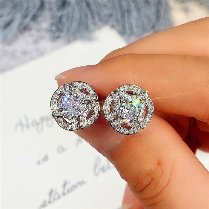 Small hollow zircon earrings geometric earrings