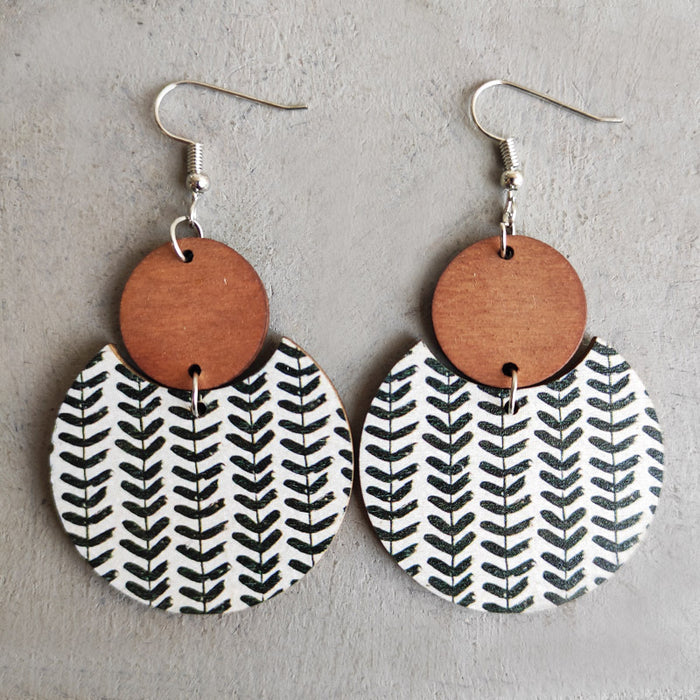 Bohemian Floral Print Earrings with Geometric Stripes and Leaf Designs