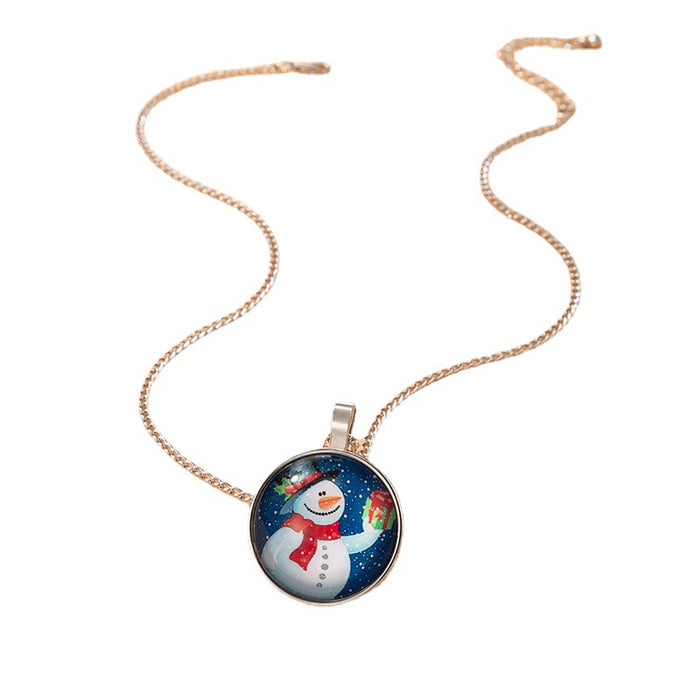 Christmas Snowman Necklace with Santa Claus Single Layer Clavicle Chain