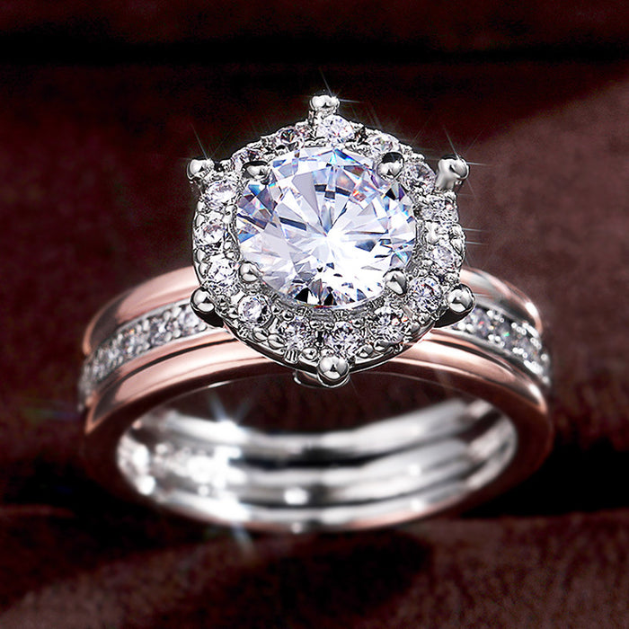 Two-tone zircon engagement ring