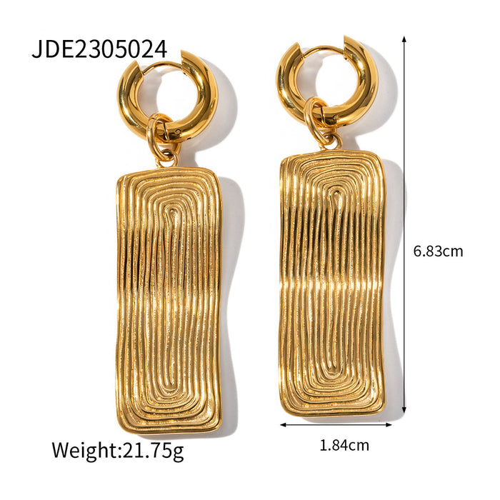 European Style 18K Gold-Plated Stainless Steel Necklace - Grooved Rectangle Pendant for Women