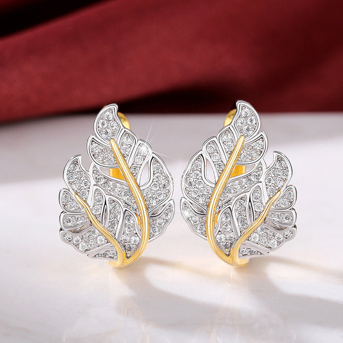 Pastoral style leaf earrings temperament square round face earrings