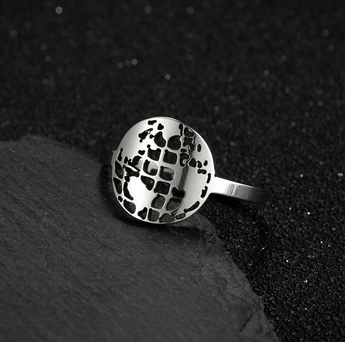 Vintage stainless steel hollow globe rings, wholesale of geometric open rings