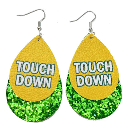 Sports Glitter Leather Earrings with School Spirit Double Layer Design