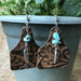 Vintage Floral Print Cowhide Earrings with Turquoise Leaf and Bottle Pendant - wallojewerly 