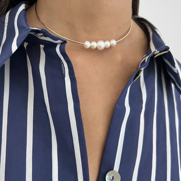 18K Gold Stainless Steel Ocean Shell Pendant Choker - French Elegant Vintage Style High-End Pearl Titanium Steel Necklace