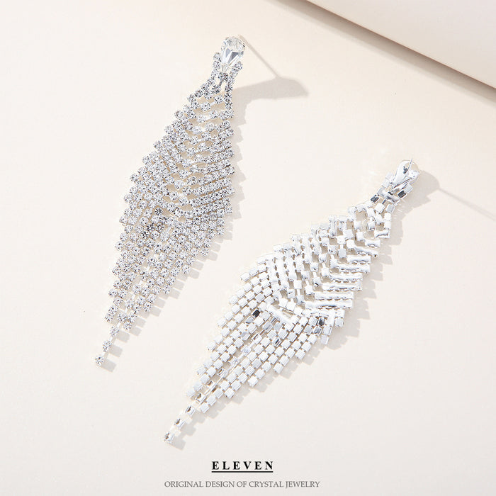 Exaggerated Chain Tassel Earrings - Long Rhinestone Dangles for a Modern Look