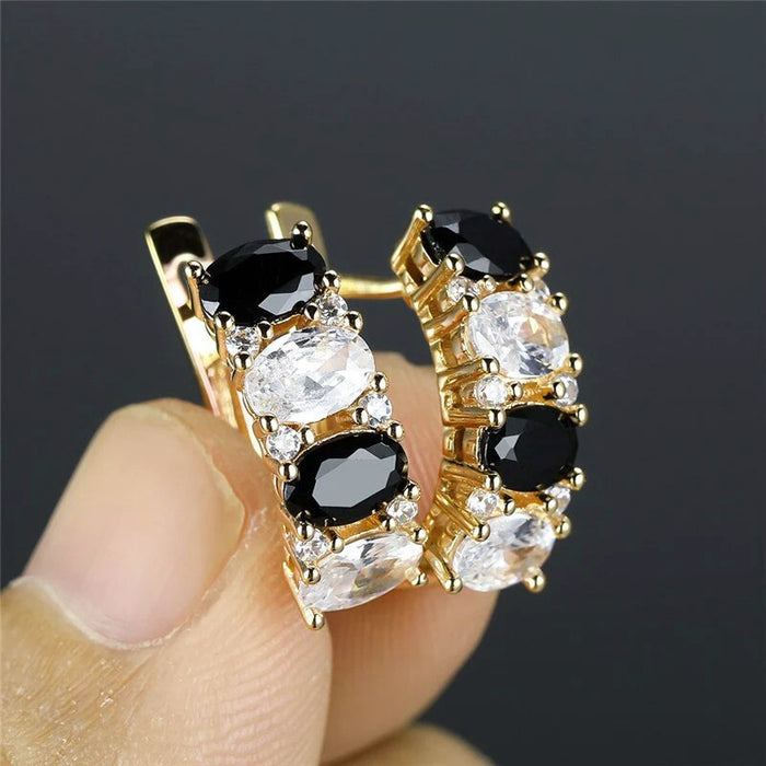 Black zircon ear clip unique temperament earrings