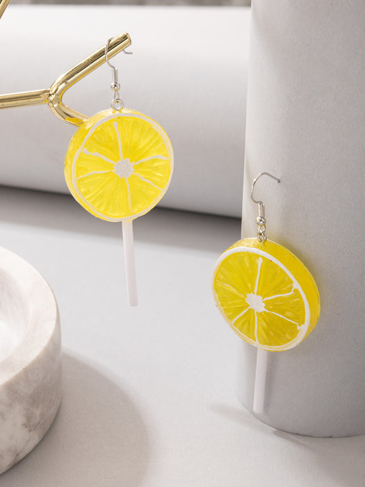 Lemon Lollipop Watermelon Fruit Resin Irregular Ear Hook Earrings