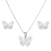 Stainless steel chain Butterfly design stainless steel set necklace - wallojewerly 