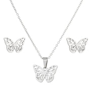 Stainless steel chain Butterfly design stainless steel set necklace - wallojewerly 