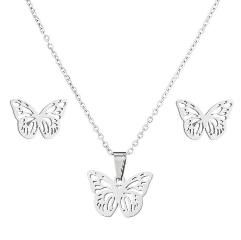 Stainless steel chain Butterfly design stainless steel set necklace - wallojewerly 