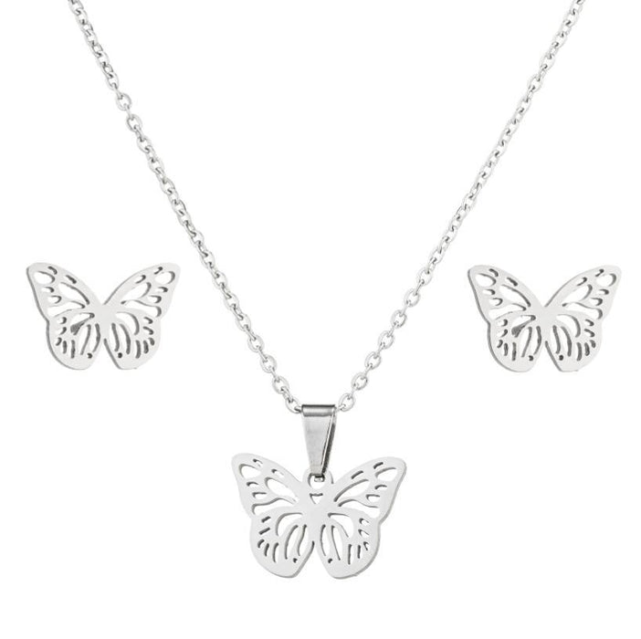 Stainless steel chain Butterfly design stainless steel set necklace - wallojewerly 