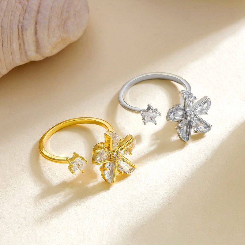 Wholesale copper diamond-set windmill rotating open ring - wallojewerly 