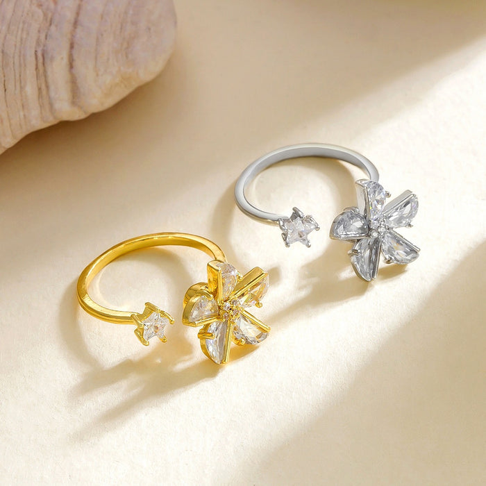 Wholesale copper diamond-set windmill rotating open ring
