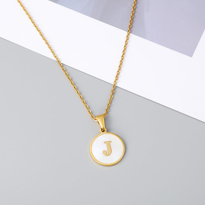 Round shell letter necklace, 18K stainless steel clavicle chain wholesale