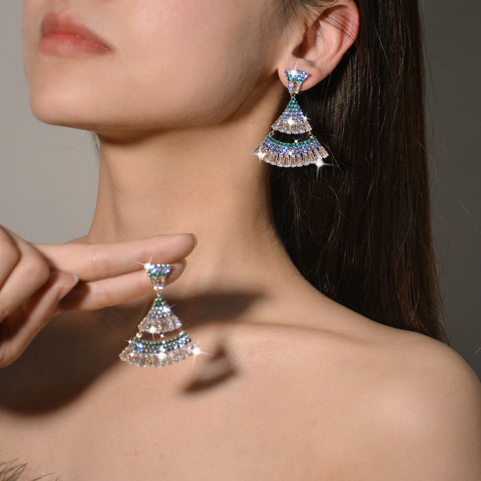 Exquisitos pendientes en forma de abanico: colgantes de diamantes de imitación vintage para un estilo elegante