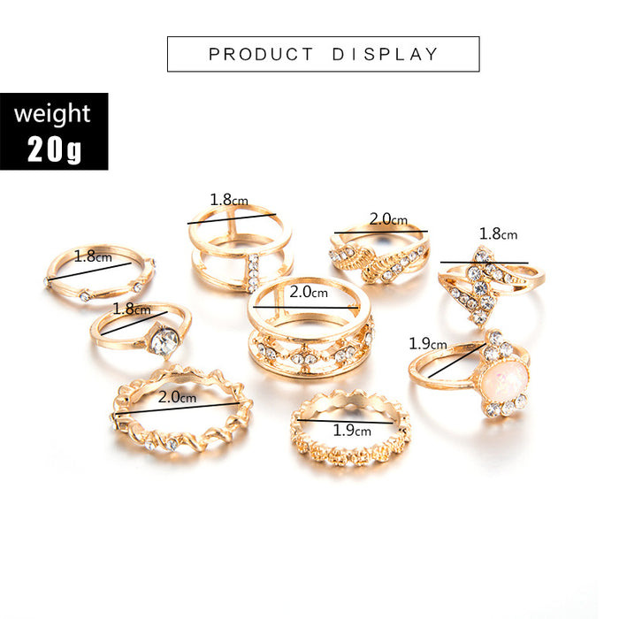 Bohemian style diamond ring set of nine