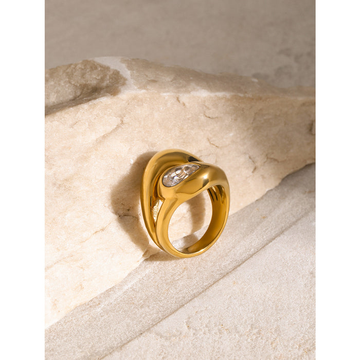 18K Gold Crossed Water Drop Zircon Ring - White Water Drop Inlay