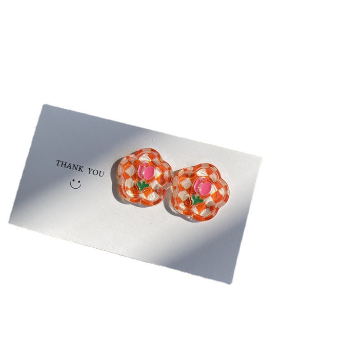 Plaid cherry earrings girly cute earrings