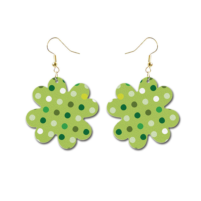 St. Patrick's Day Glitter Earrings with Green Polka Dot and Leather Flower