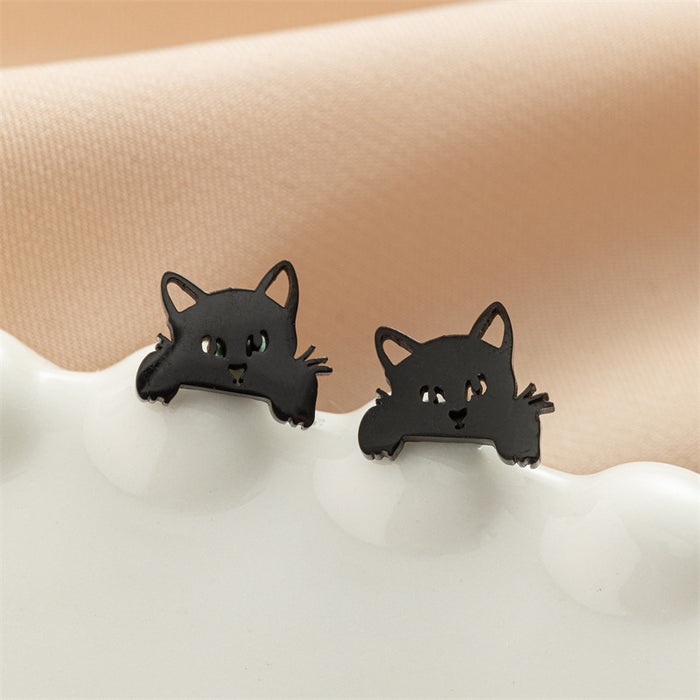 Pet Cat Stainless Steel Stud Earrings - Cute and Playful Animal Jewelry for Everyday Wear