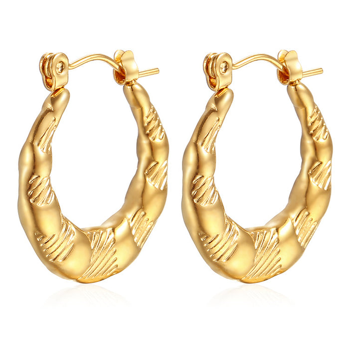 Twill round earrings 18K gold stainless steel simple luxury design