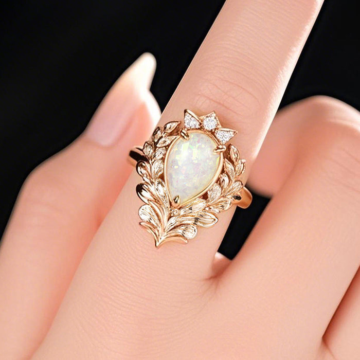 Anillo vintage de zafiro de imitación en forma de onda para mujer