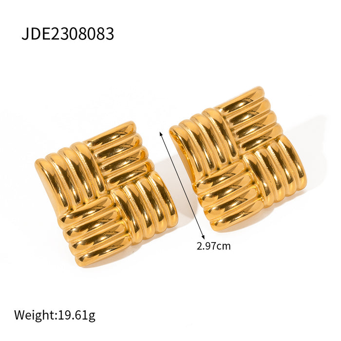 High-End Design 18K Gold Plated Square Textured Stud Earrings - Fashionable Jewelry