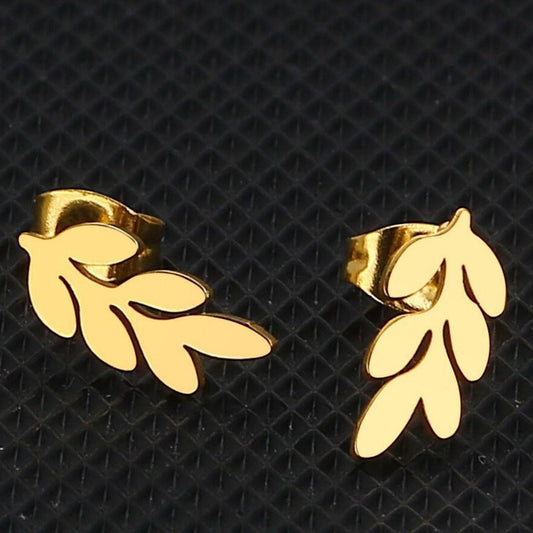 Leaf and Wheat Spike Stainless Steel Ear Cuffs - Simple and Stylish Jewelry