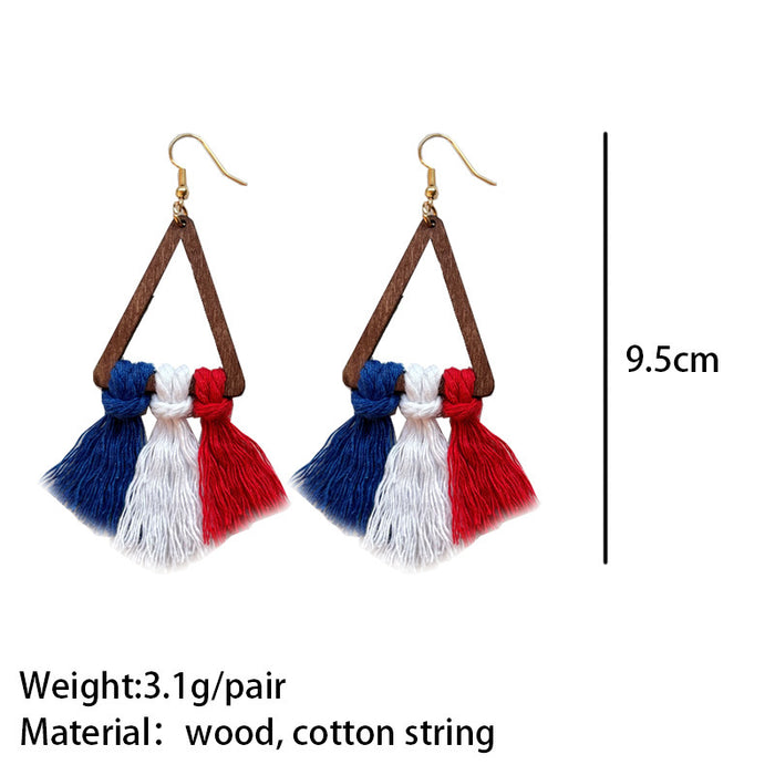 Handwoven Tassel Earrings in American Colors for Independence Day with a Simple Design