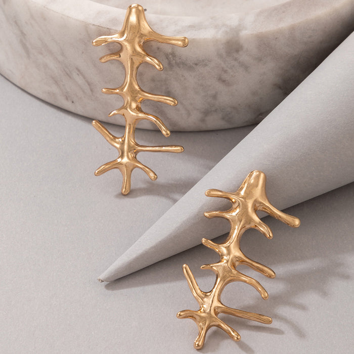 Personality exaggerated golden coral earrings geometric irregular earrings