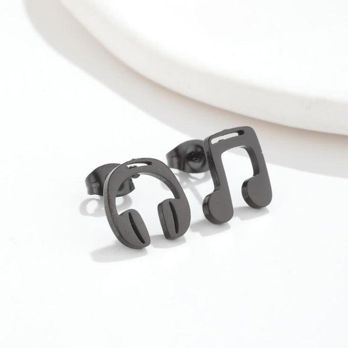 Headphone and Music Note Stainless Steel Stud Earrings - Simple and Stylish Geometric Jewelry