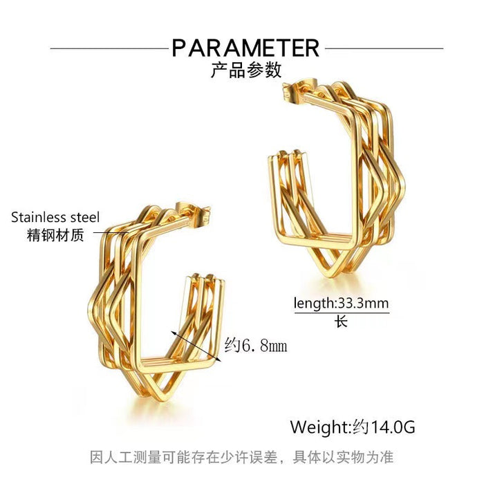 Irregular multi-layer earrings, 18K titanium steel square women's earrings wholesale