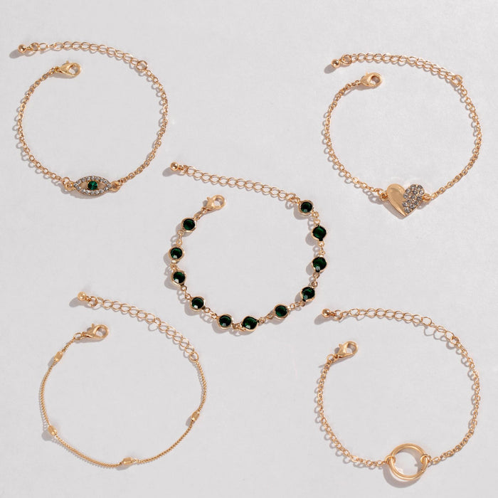 Pulsera europea con forma de corazón y ojo de diamantes de imitación geométricos: conjunto de joyas transfronterizo de moda