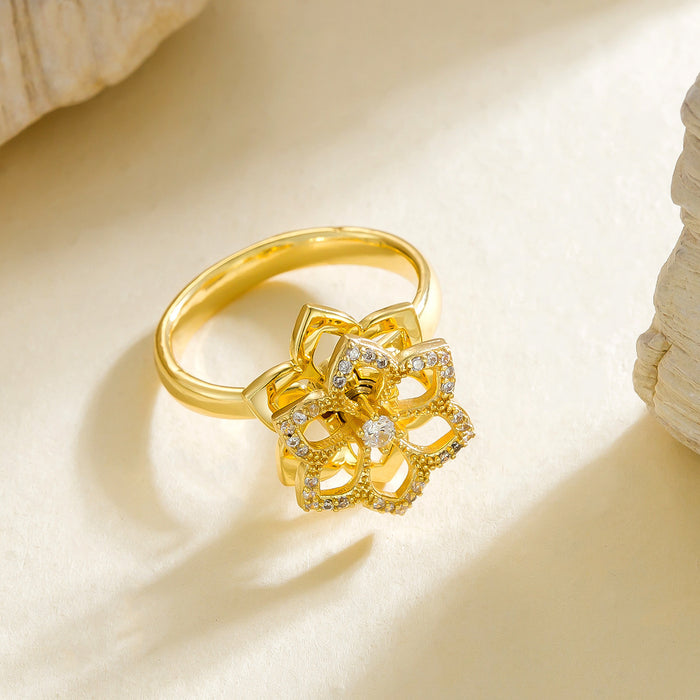 Wholesale copper micro-pave zircon six-leaf bauhinia rotating open ring