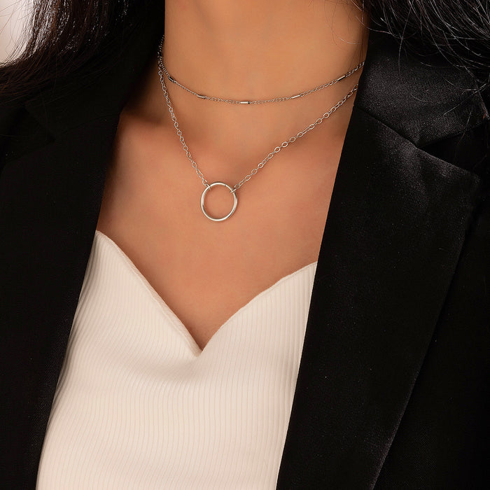 Collar geométrico multicapa para mujer: joyería minimalista con colgante circular