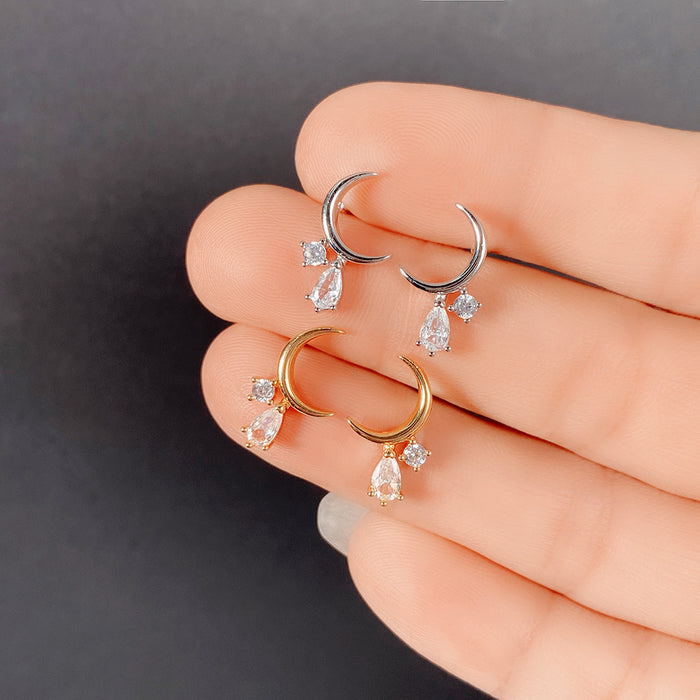 Moon earrings zircon mini earrings Japanese and Korean style