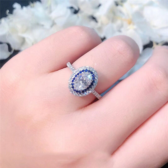 Blue diamond oval ring charm queen engagement ring for women