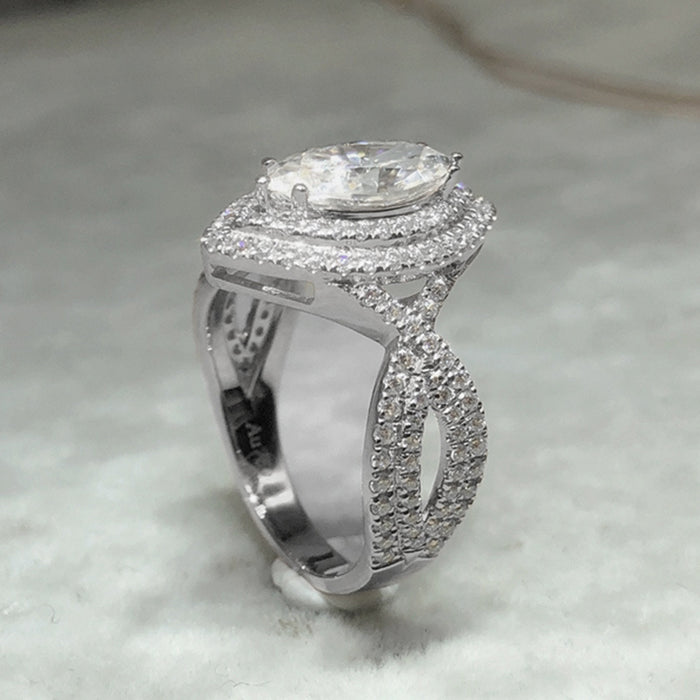 Anillo creativo de circonita con forma de ojo de caballo y cristal blanco para compromiso