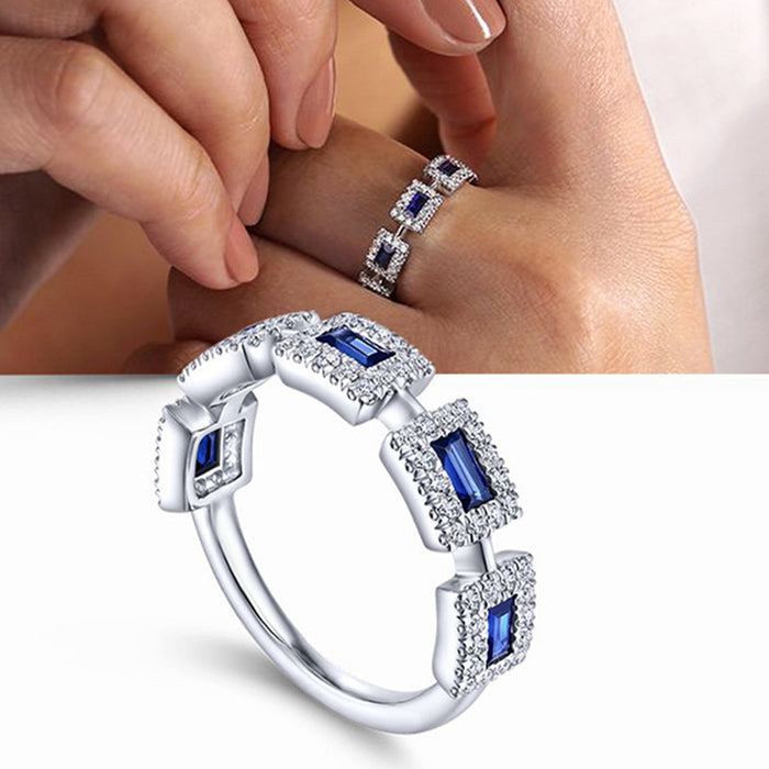 Inlaid blue square zircon ring women's fashion engagement ring