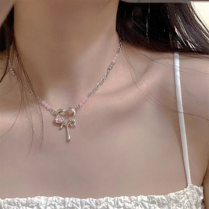 Alloy Heart Silver Micro Set Zircon Necklace - wallojewerly 