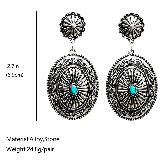 Western Bohemian Metal Earrings with Turquoise and Pumpkin Flower Design