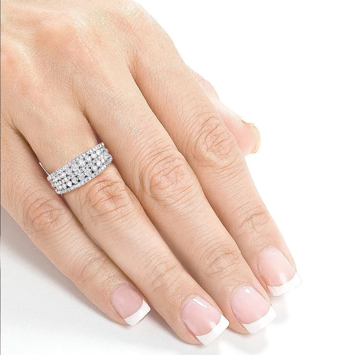 Anillo de boda de lujo con diamantes y circonitas multicapa para mujer