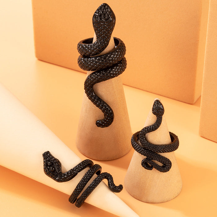 Conjunto de anillos de varias piezas con diseño de serpiente genial, conjunto de tres piezas exagerado retro con forma de animal de serpiente de estilo punk