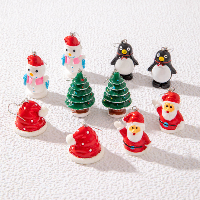 Christmas tree penguin earring combination cartoon oil drop earring set